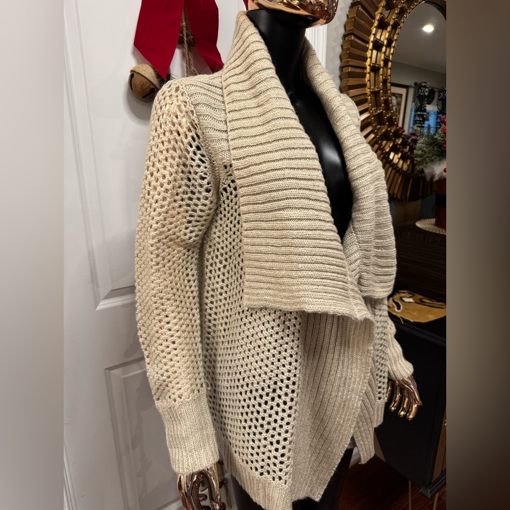 LOFT Beige Textured Open-Front Cardigan - Picture 3 of 5